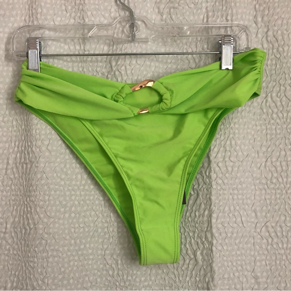 Boohoo bikini bottoms! Bright, neon green with gold centerpiece. SIZE: 8 USA